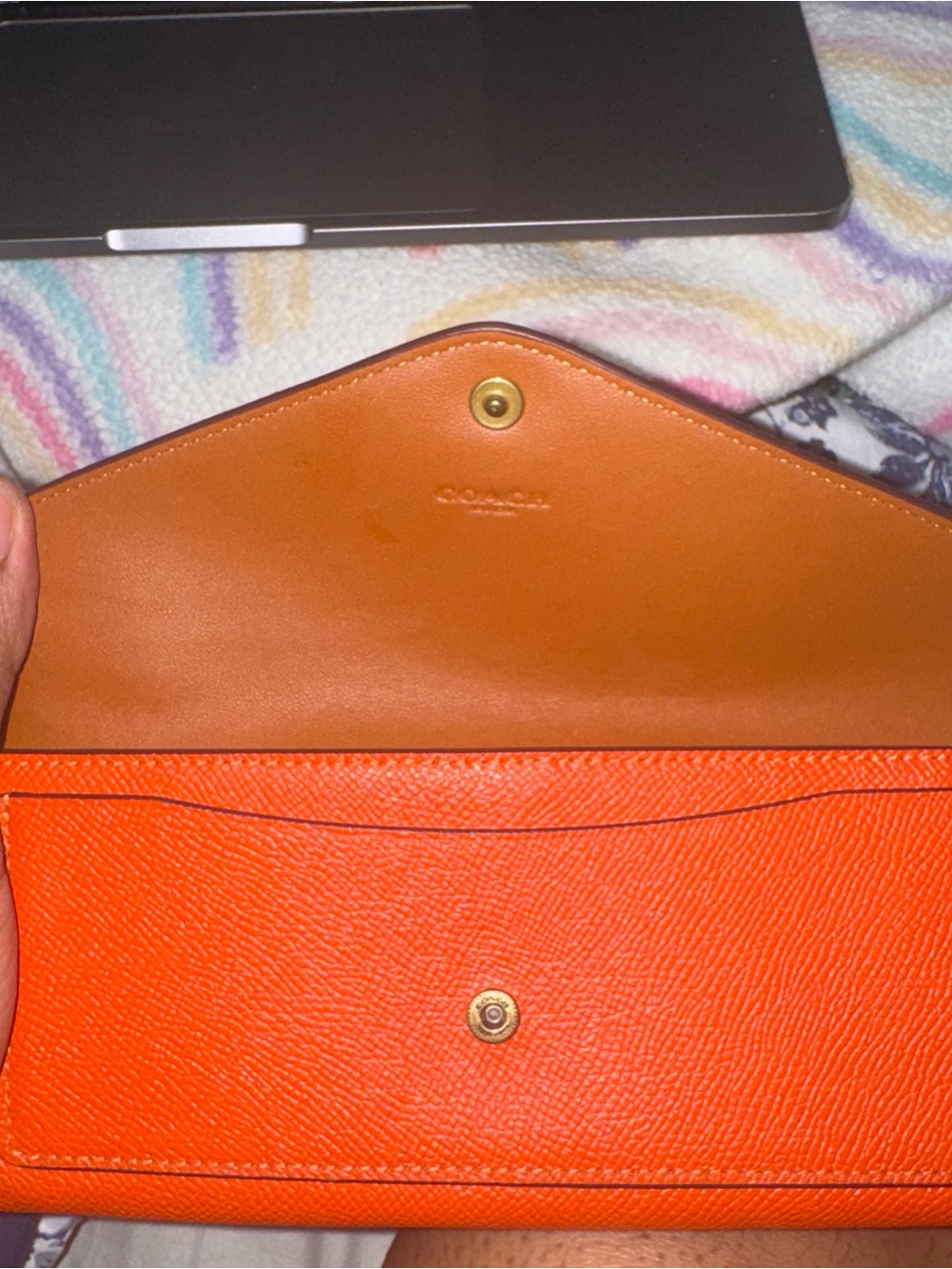 Coach Orange Leather Envelope Clutch with Signature C - Picture 3 of 4
